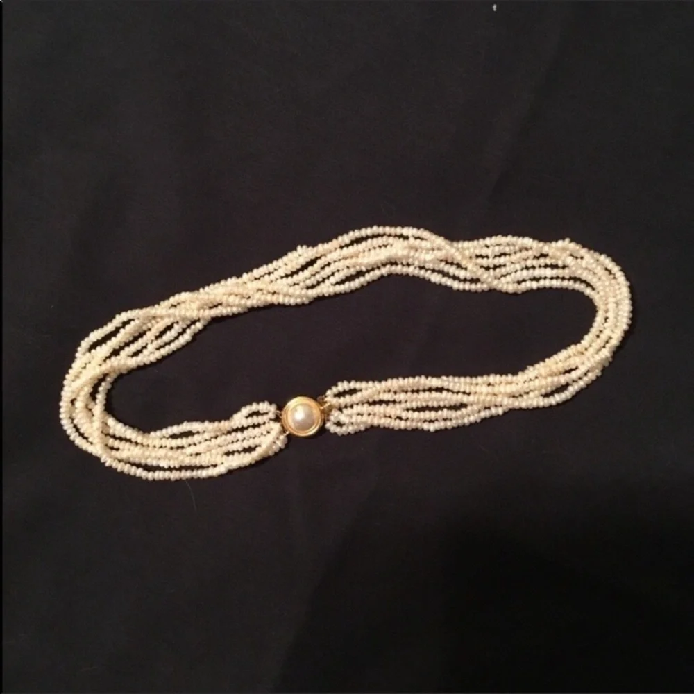 Multi Strand Twisted Freshwater Pearl Elegant Special Event Necklace Choker 16”